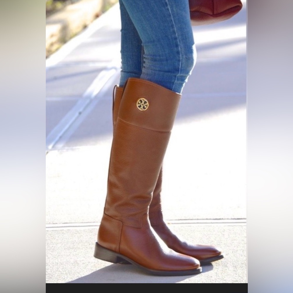Tory Burch junction riding boot tumbled Leather Knee-High Boots. Almond 7.5